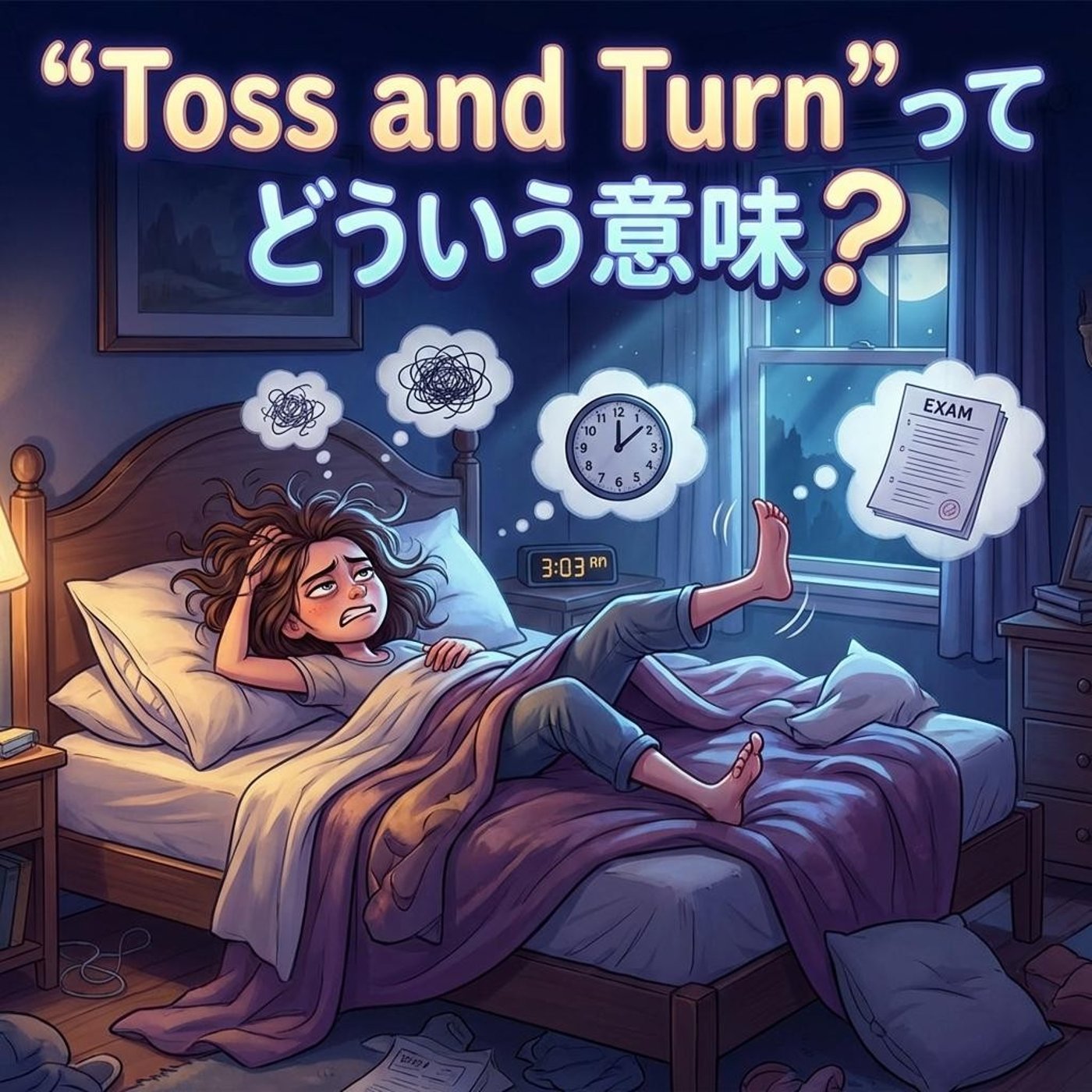「眠れなくて寝返りを打つ」って英語でどう表現する？【イディオム解説】