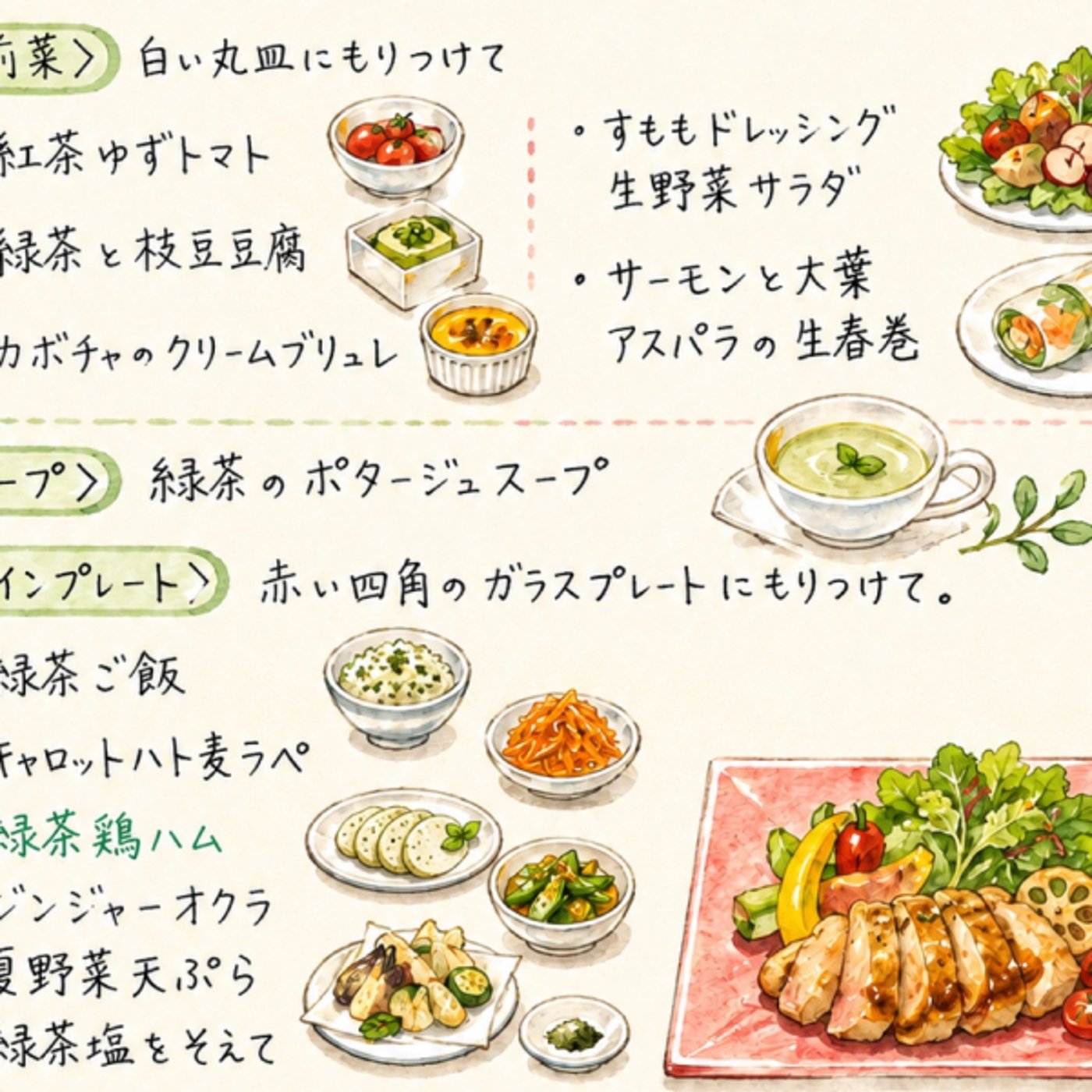 明日はリアルお茶会、緑茶のスープとか色々お茶会席、楽しみじゃ
