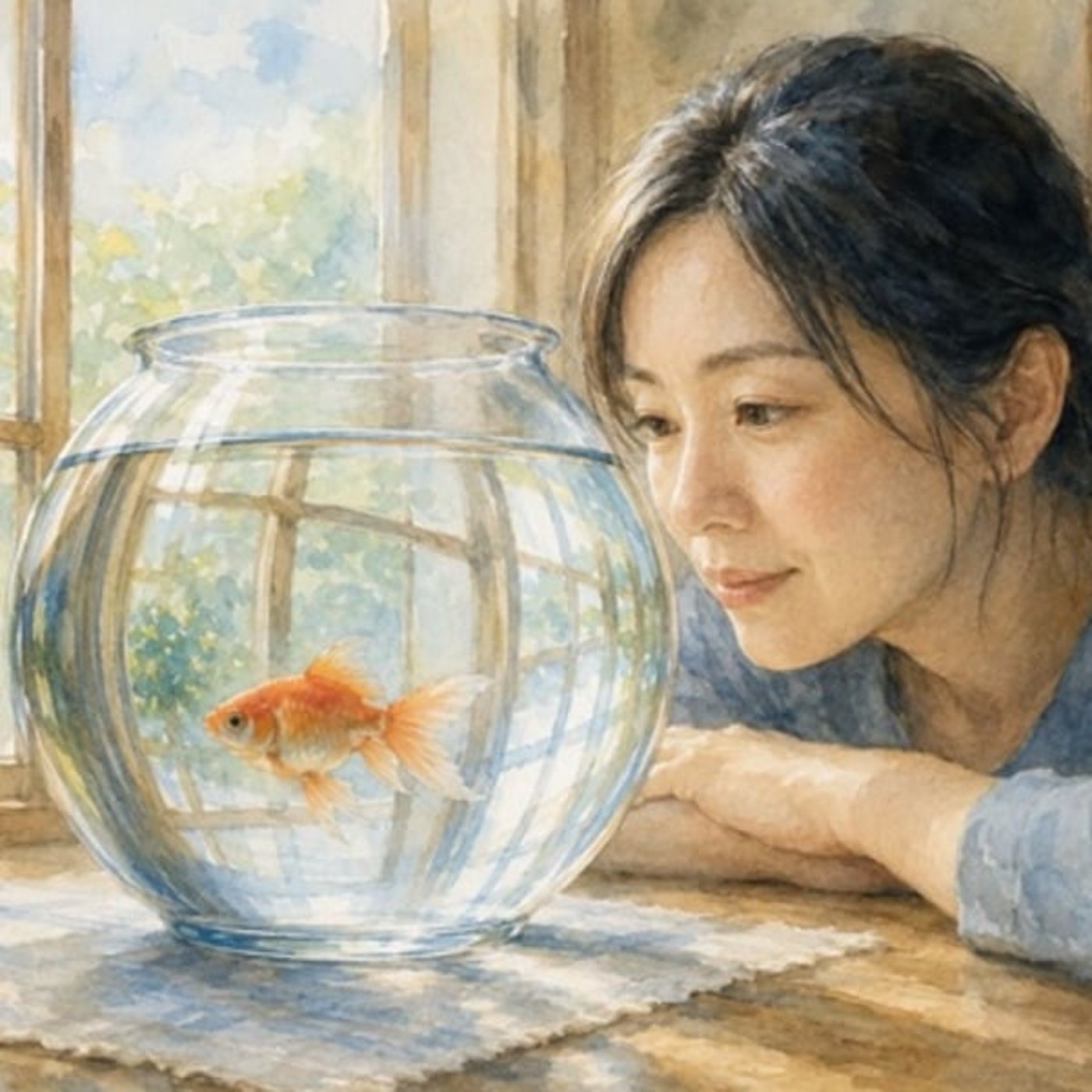 丸い金魚鉢の外と内 ― 魚のいる場所から見た窓枠 episode artwork